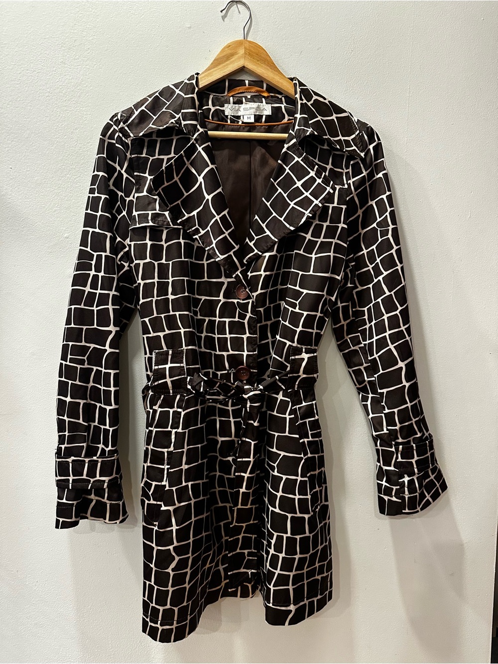Via Spiga Brown & Ivory Giraffe Print Belted Trench Coat